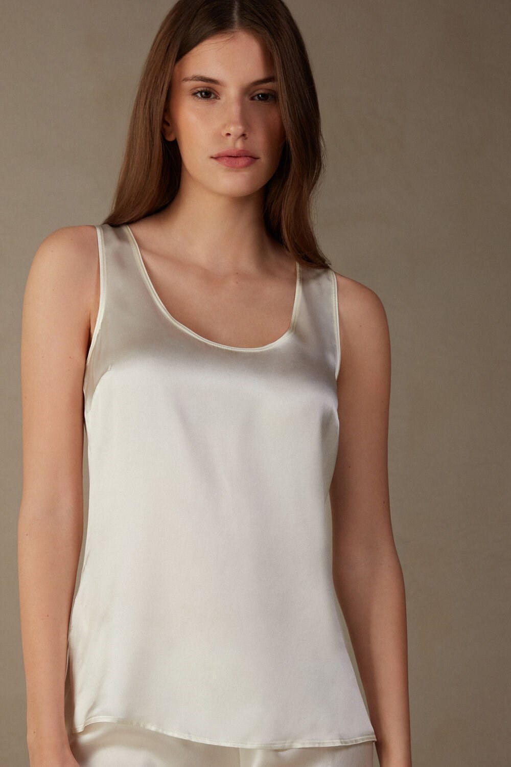 Intimissimi Silk and Modal Tank Top Ivory - 2127 - Talc White | 6784YCAKB