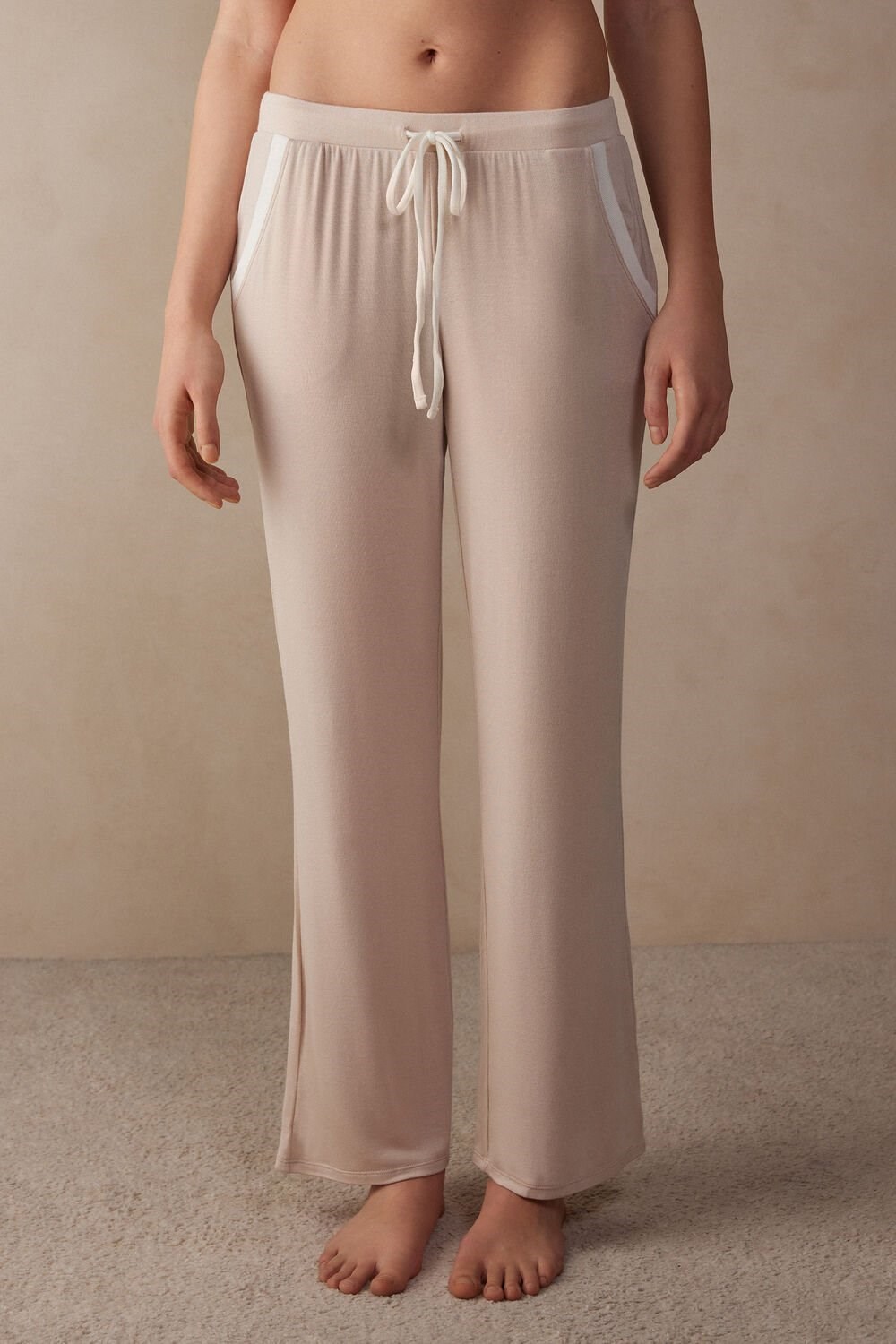 Intimissimi Simple Elegance Full Length Pants in Modal Pale Pink - 227j - Silk Pink / Talc White | 9378CEKPT