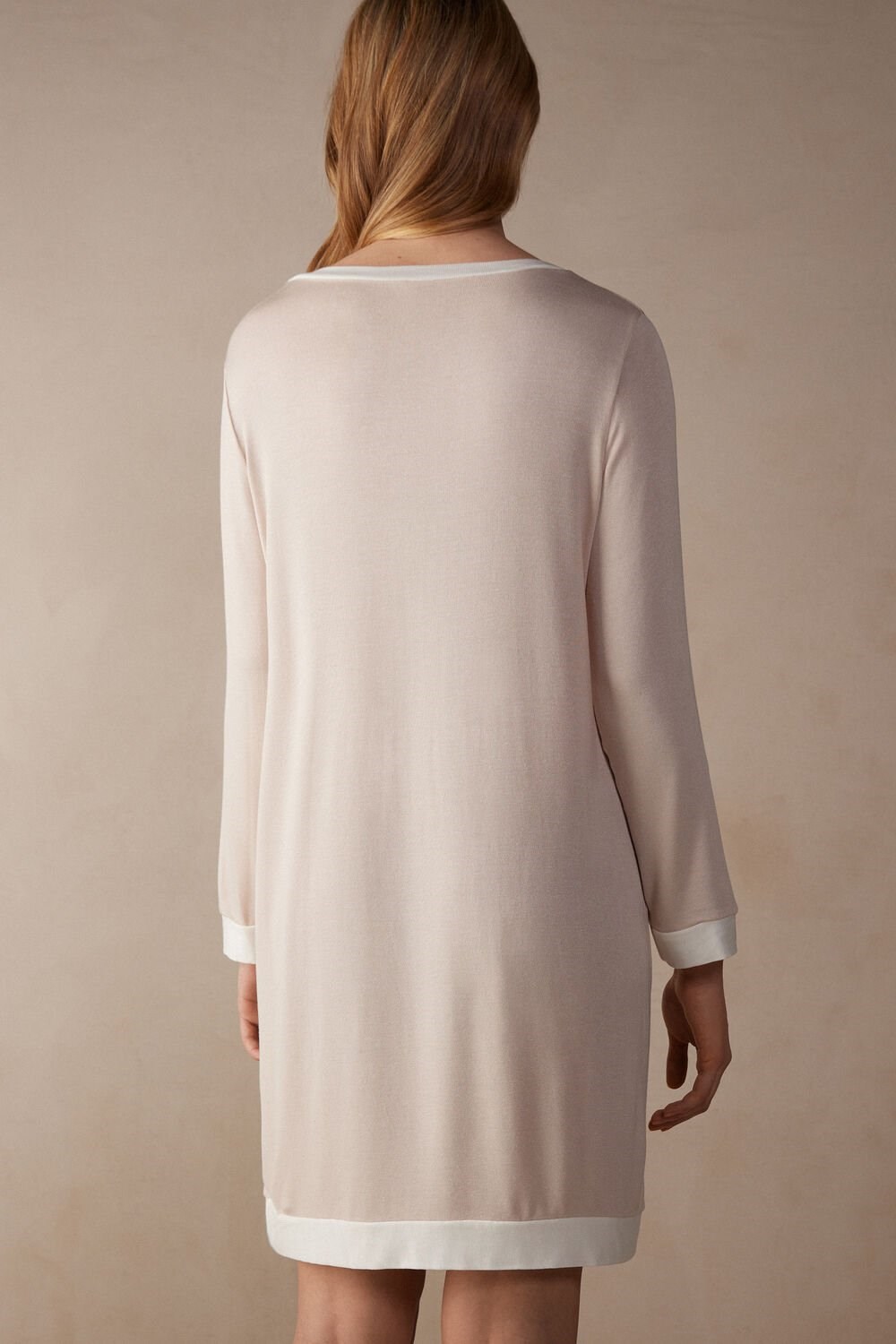 Intimissimi Simple Elegance Night Shirt Pale Pink - 227j - Silk Pink / Talc White | 8741TJLUA