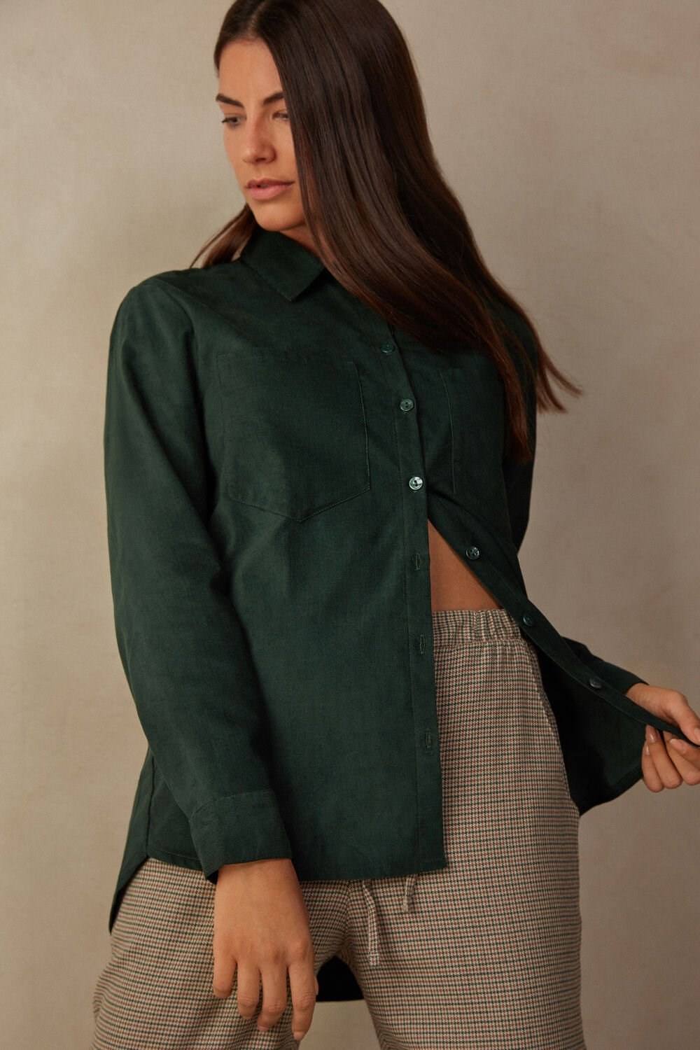 Intimissimi Slow and Cozy Velvet Shirt Green - 152j - Green Foliage | 7490SPXTJ