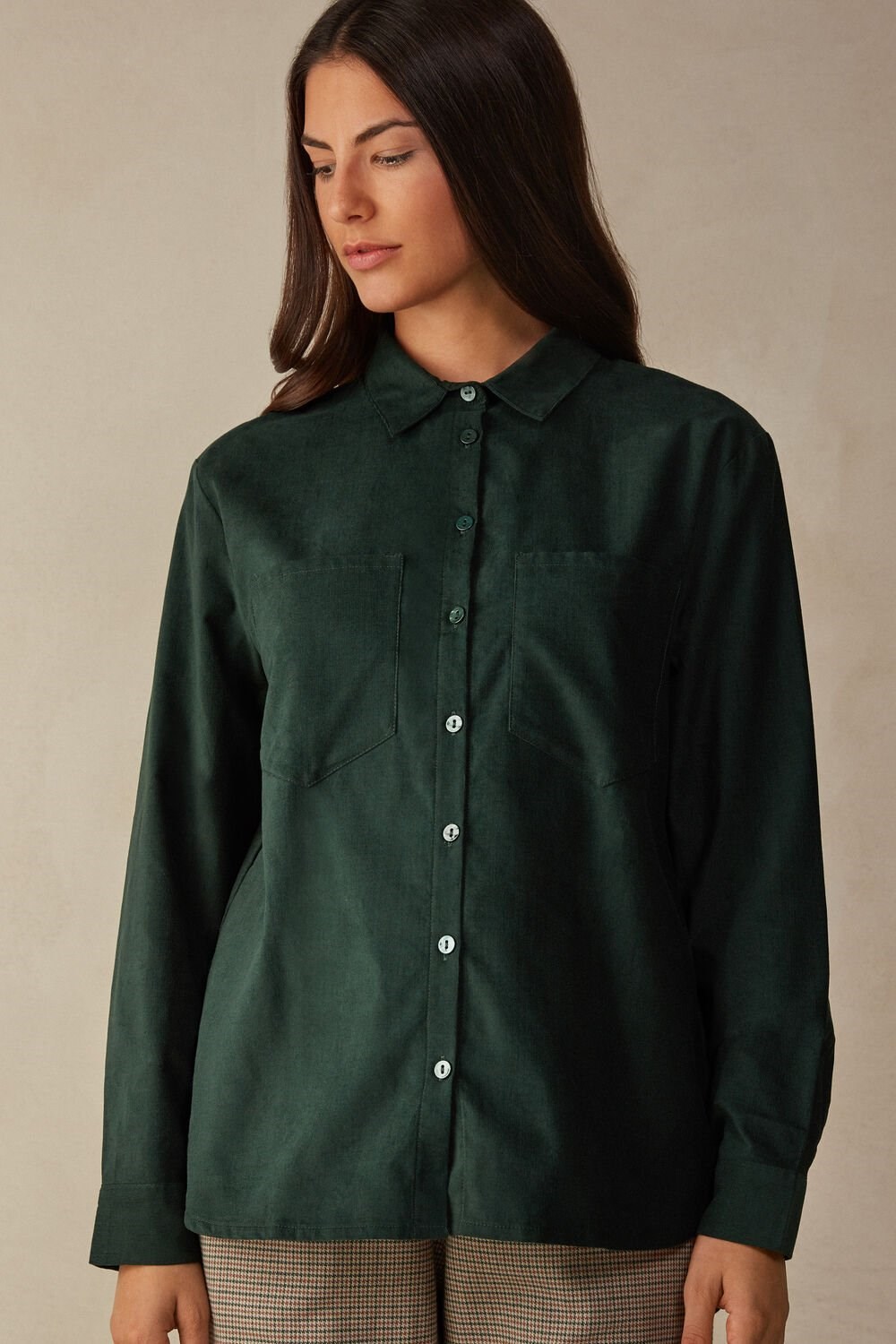 Intimissimi Slow and Cozy Velvet Shirt Green - 152j - Green Foliage | 7490SPXTJ