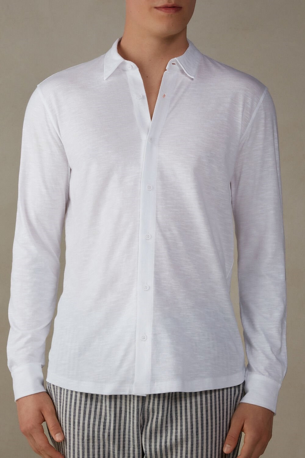 Intimissimi Slub Cotton Long Sleeve Shirt White - 001 - White | 9084ZDSKC