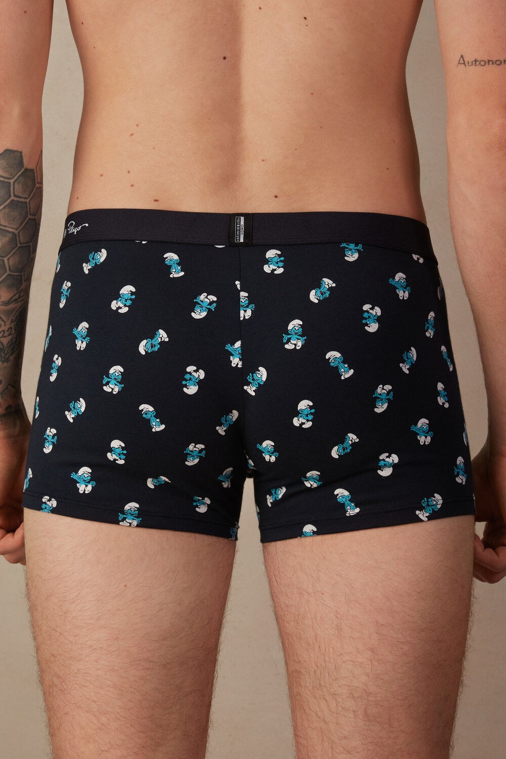 Intimissimi Smurf Boxers in Stretch Supima® Cotton Blue - 174j - Midnight Blue Smurfs Print | 1926DEOIX