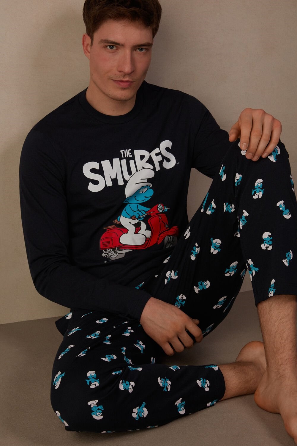 Intimissimi Smurfs Full Length Cotton Pajamas Blue - 800 - Midnight Blue | 5086SODFP