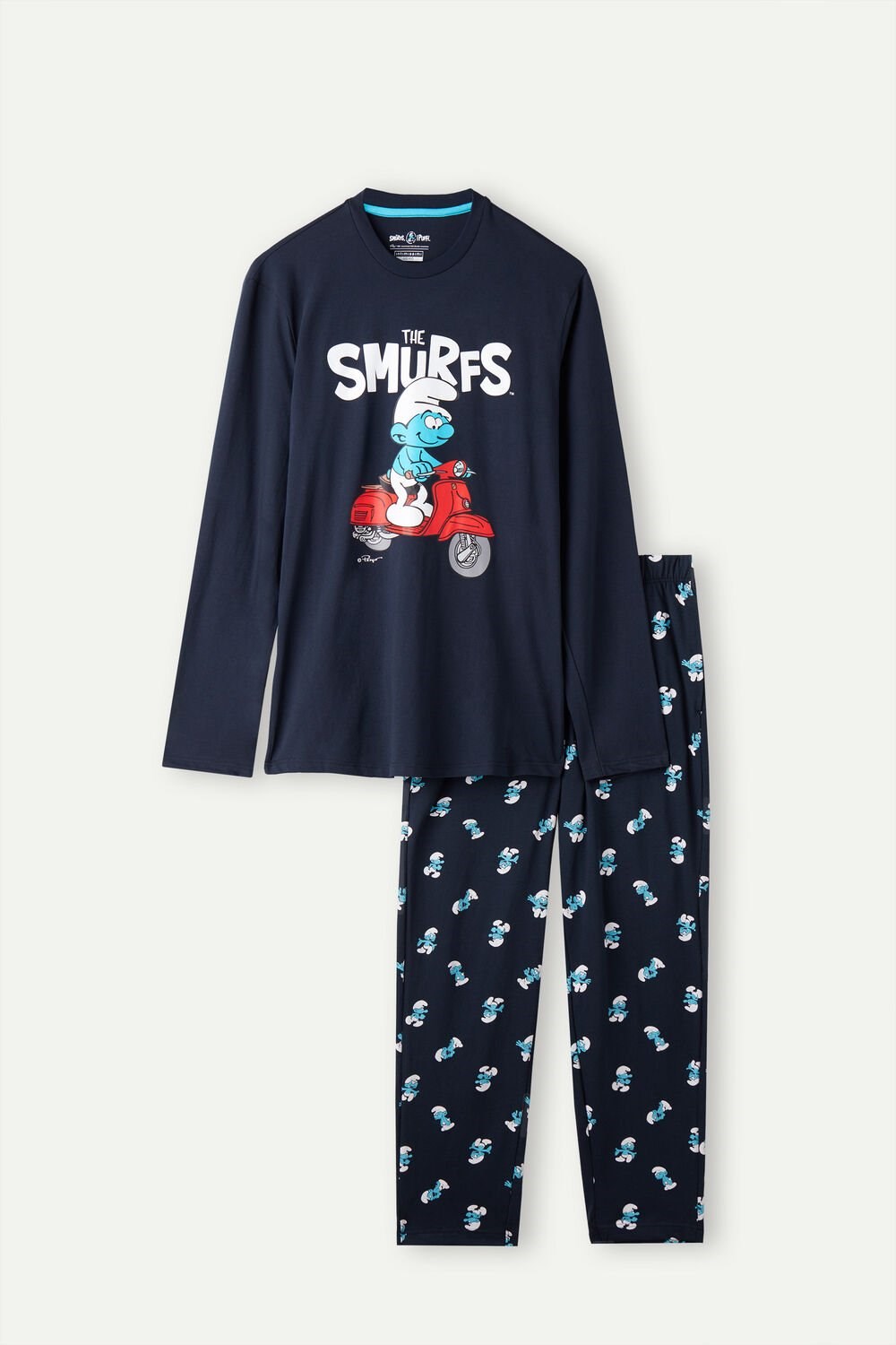 Intimissimi Smurfs Full Length Cotton Pajamas Blue - 800 - Midnight Blue | 5086SODFP