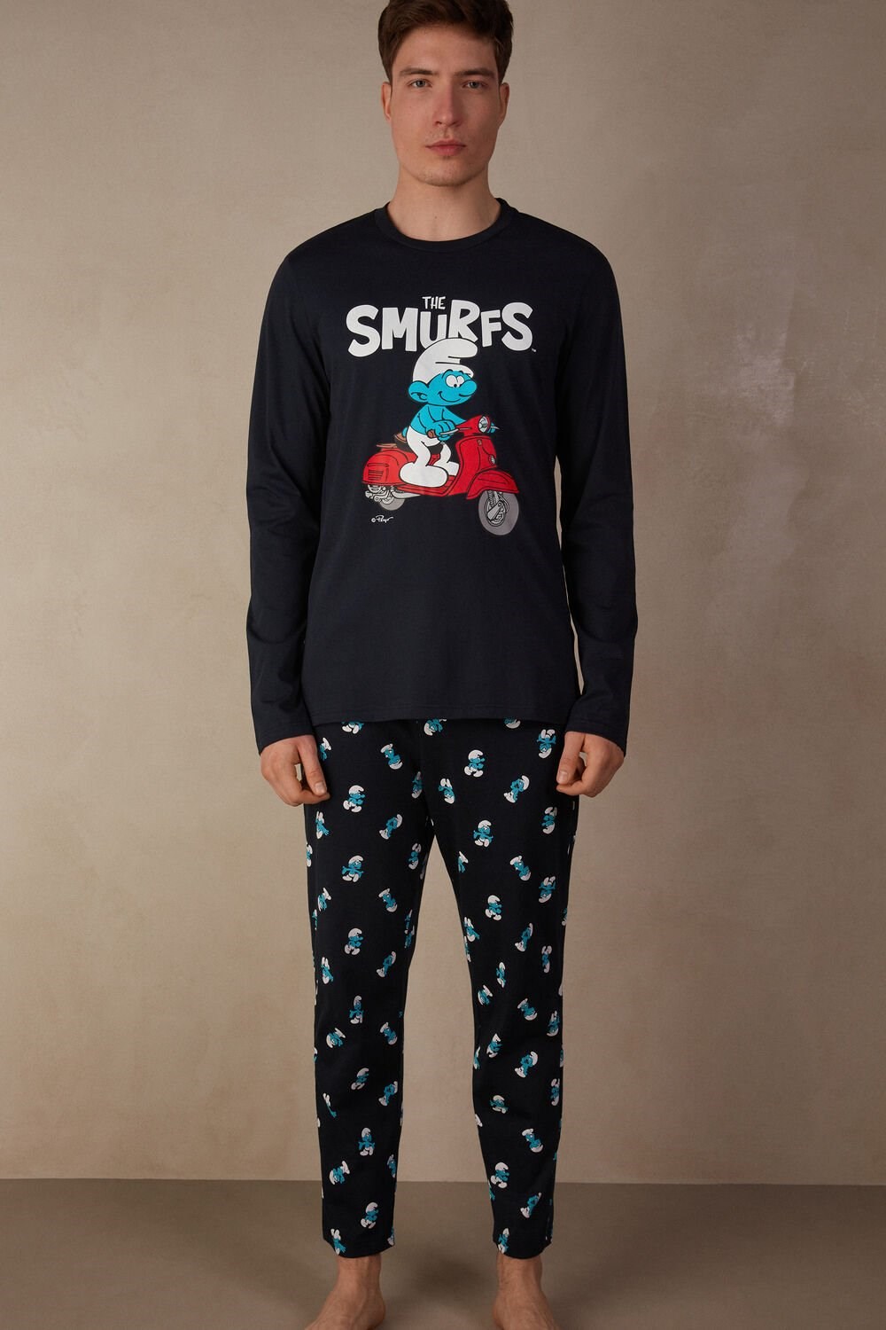 Intimissimi Smurfs Full Length Cotton Pajamas Blue - 800 - Midnight Blue | 5086SODFP