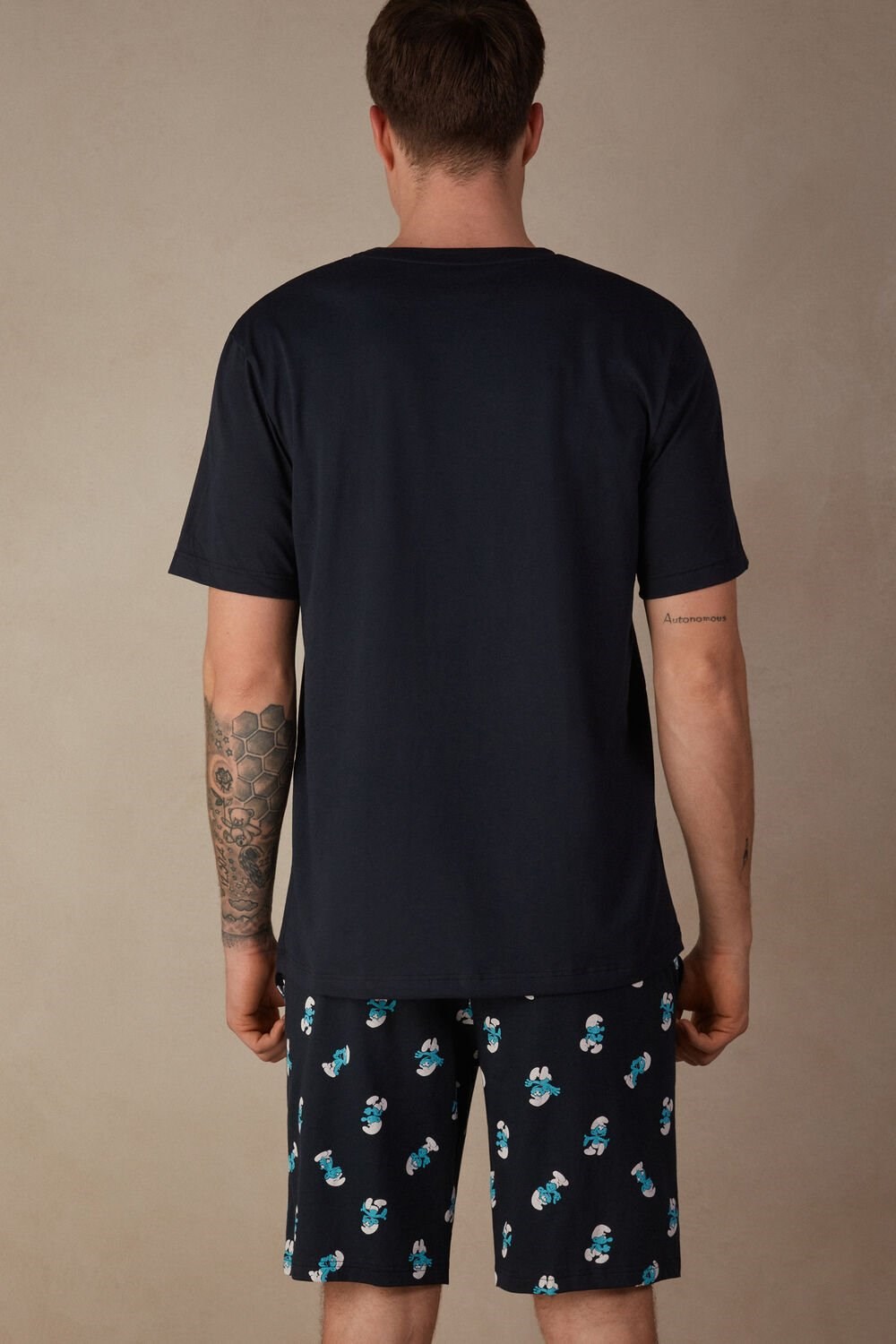 Intimissimi Smurfs Short Cotton Pajamas Blue - 800 - Midnight Blue | 4380UWAXJ