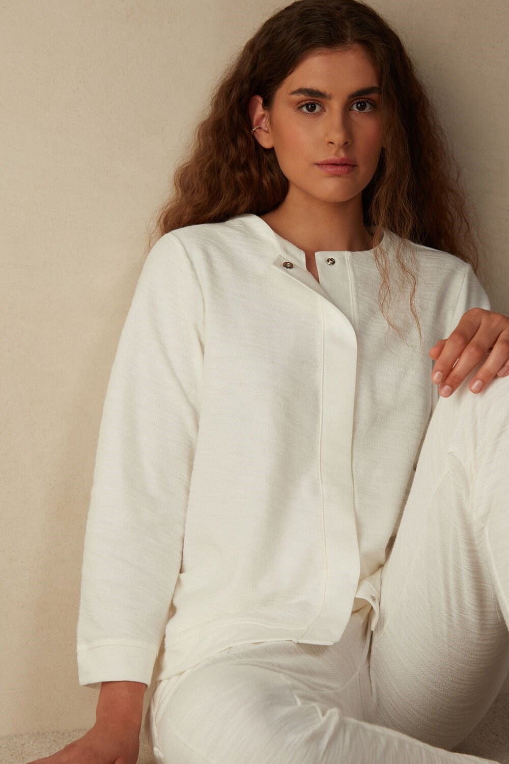 Intimissimi Soft Dreams Long Sleeve Button-Up Shirt White - 007j - White Moon | 6235COBRP