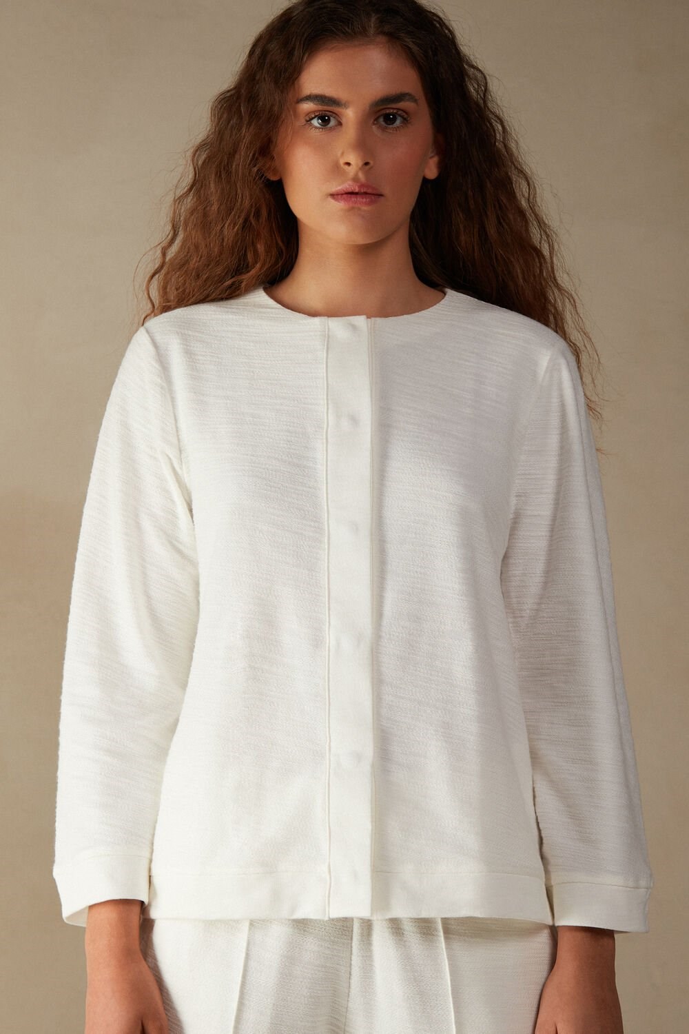 Intimissimi Soft Dreams Long Sleeve Button-Up Shirt White - 007j - White Moon | 6235COBRP