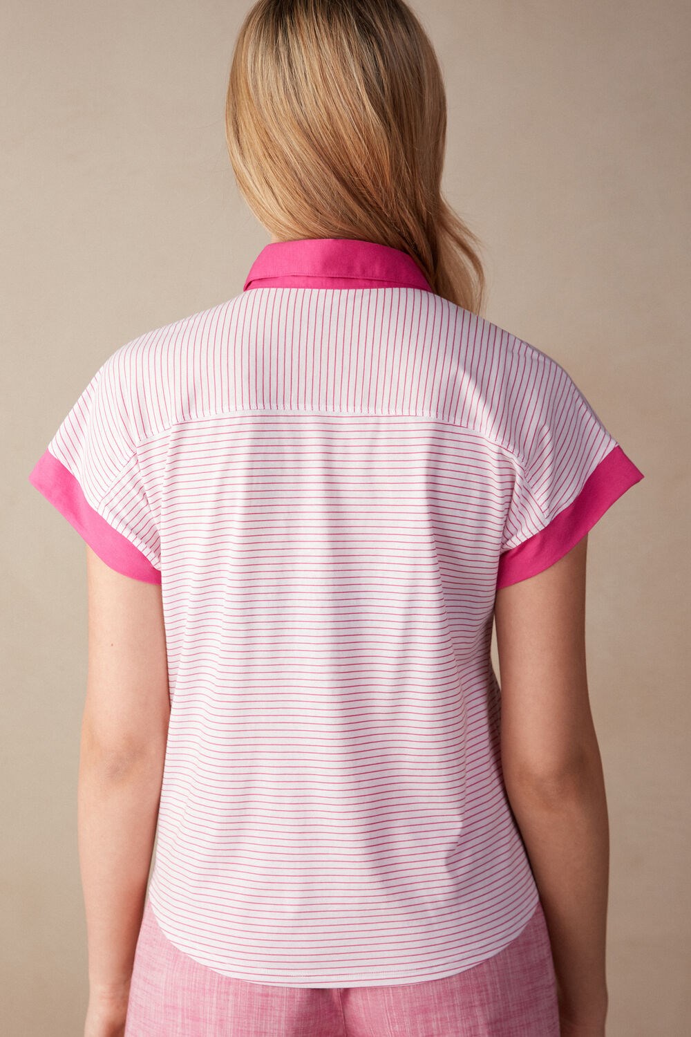 Intimissimi Strawberry Milkshake Short Sleeve Top in Supima® Ultrafresh Cotton Pink - 247j - Valentine Pink Stripe | 1385HCIYX