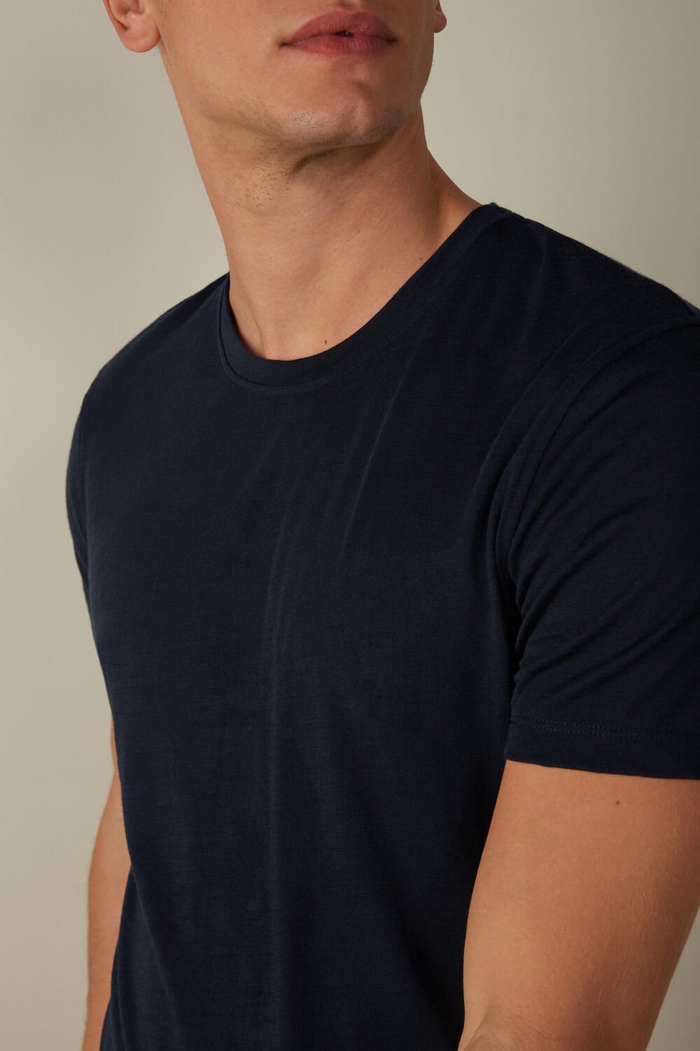 Intimissimi Stretch Merino Wool Short-Sleeve T-Shirt Blue - 800 - Midnight Blue | 6208VYJAS