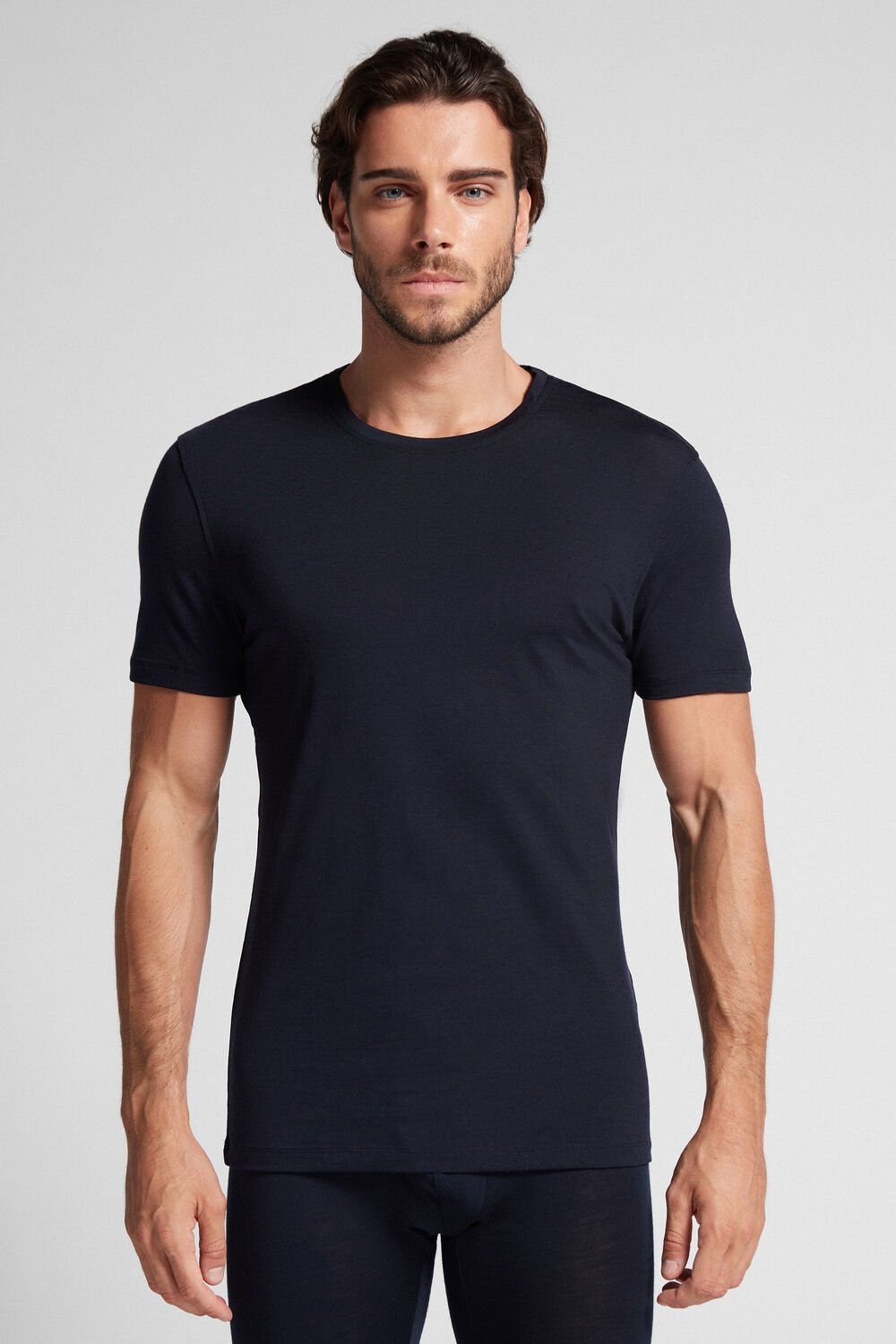 Intimissimi Stretch Merino Wool Short-Sleeve T-Shirt Blue - 800 - Midnight Blue | 6208VYJAS