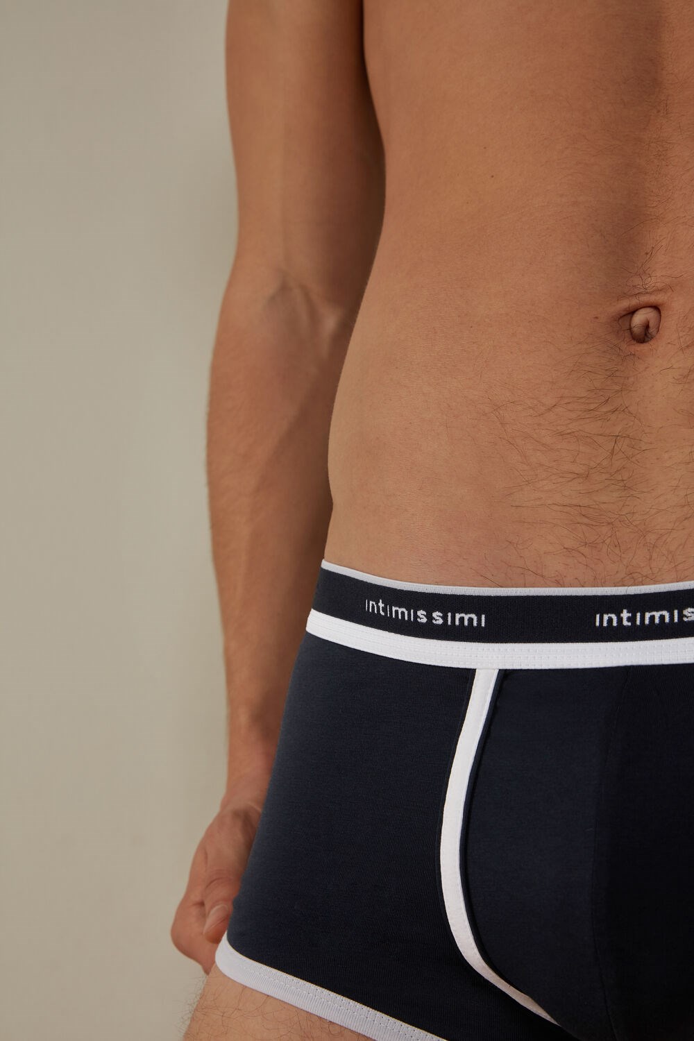 Intimissimi Stretch Supima® Cotton Boxer Shorts with Logo Detail Blue - 3481 - Midnight Blue / White | 0134XZUKL