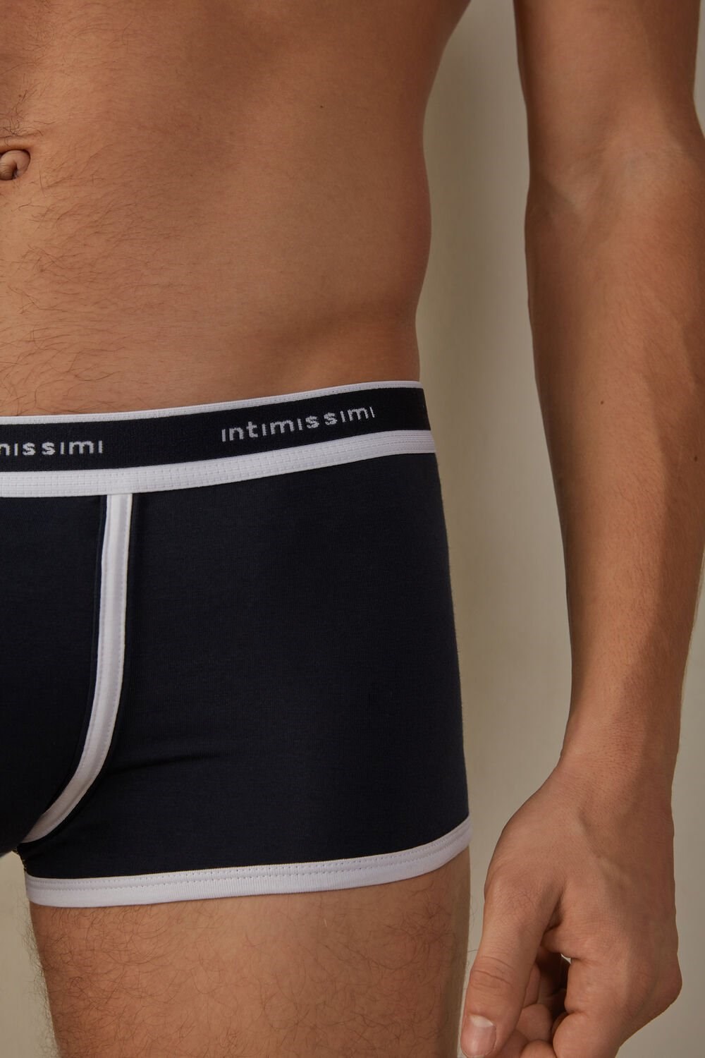 Intimissimi Stretch Supima® Cotton Boxer Shorts with Logo Detail Blue - 3481 - Midnight Blue / White | 0134XZUKL