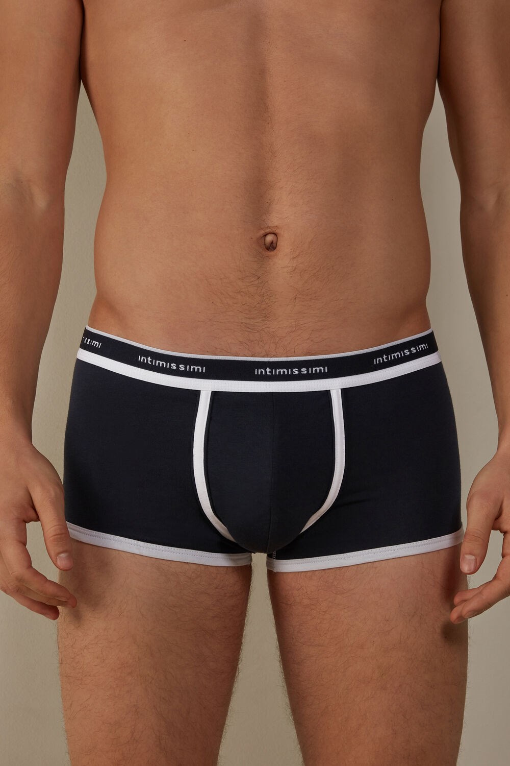 Intimissimi Stretch Supima® Cotton Boxer Shorts with Logo Detail Blue - 3481 - Midnight Blue / White | 0134XZUKL