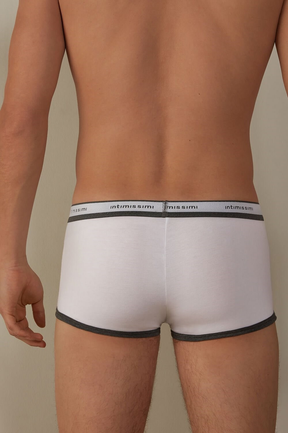 Intimissimi Stretch Supima® Cotton Boxer Shorts with Logo Detail Grey - 384i - White / Graphite Blend | 0634DONPR