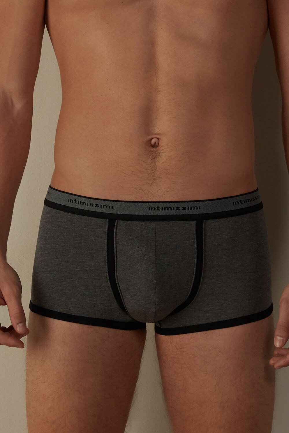 Intimissimi Stretch Supima® Cotton Boxer Shorts with Logo Detail Black - 543i - Graphite Grey Blend / Black | 2740FKCLV