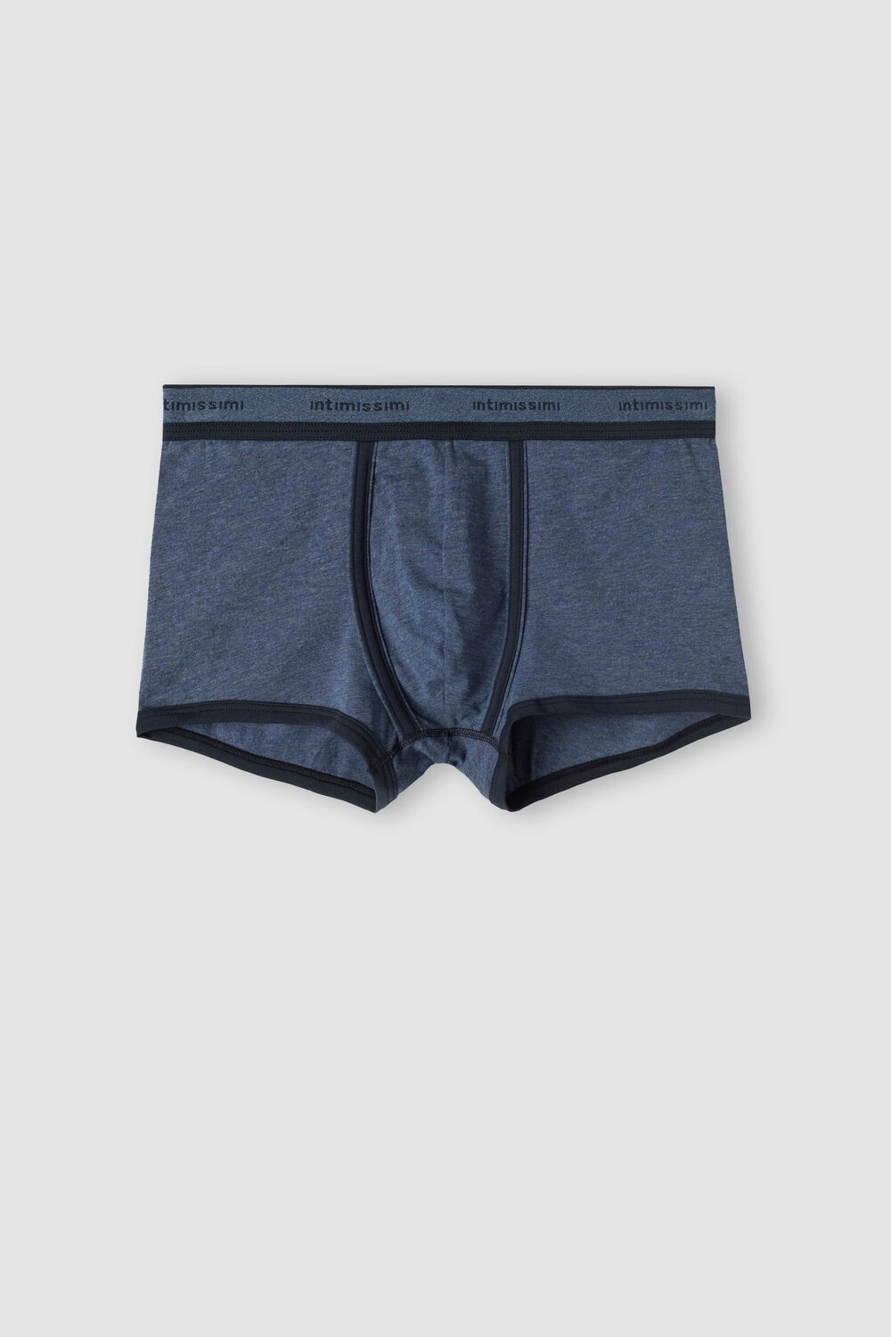 Intimissimi Stretch Supima® Cotton Boxer Shorts with Logo Detail Blue - 845i - Heathered Denim Blue / Midnight Blue | 2876NWCFT