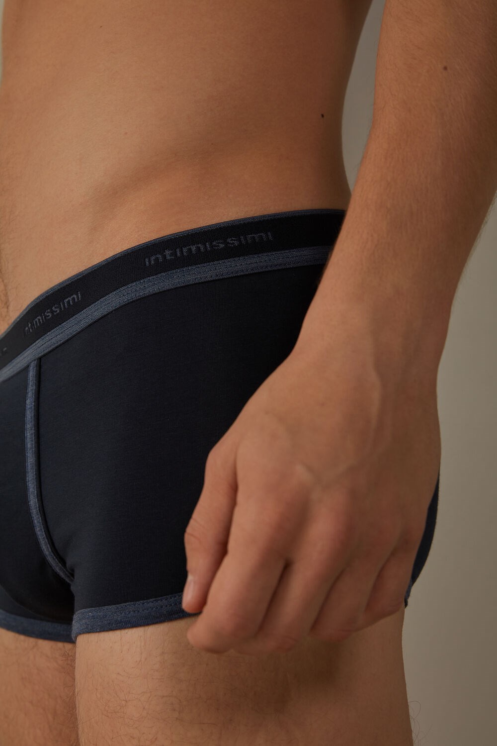 Intimissimi Stretch Supima® Cotton Boxer Shorts with Logo Detail Blue - 844i - Midnight Blue / Heathered Denim Blue | 3721AMVHN