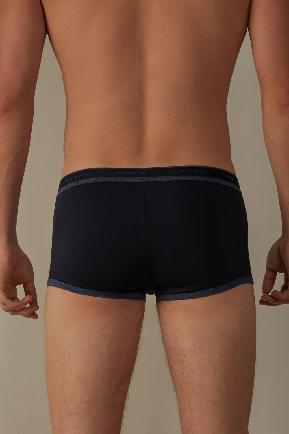 Intimissimi Stretch Supima® Cotton Boxer Shorts with Logo Detail Blue - 844i - Midnight Blue / Heathered Denim Blue | 3721AMVHN