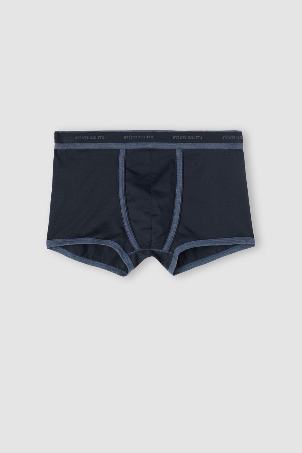 Intimissimi Stretch Supima® Cotton Boxer Shorts with Logo Detail Blue - 844i - Midnight Blue / Heathered Denim Blue | 3721AMVHN