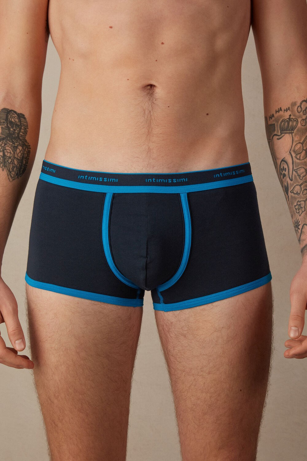 Intimissimi Stretch Supima® Cotton Boxer Shorts with Logo Detail Black - 204j - Midnight Blue / Celestial | 4738UYNRA