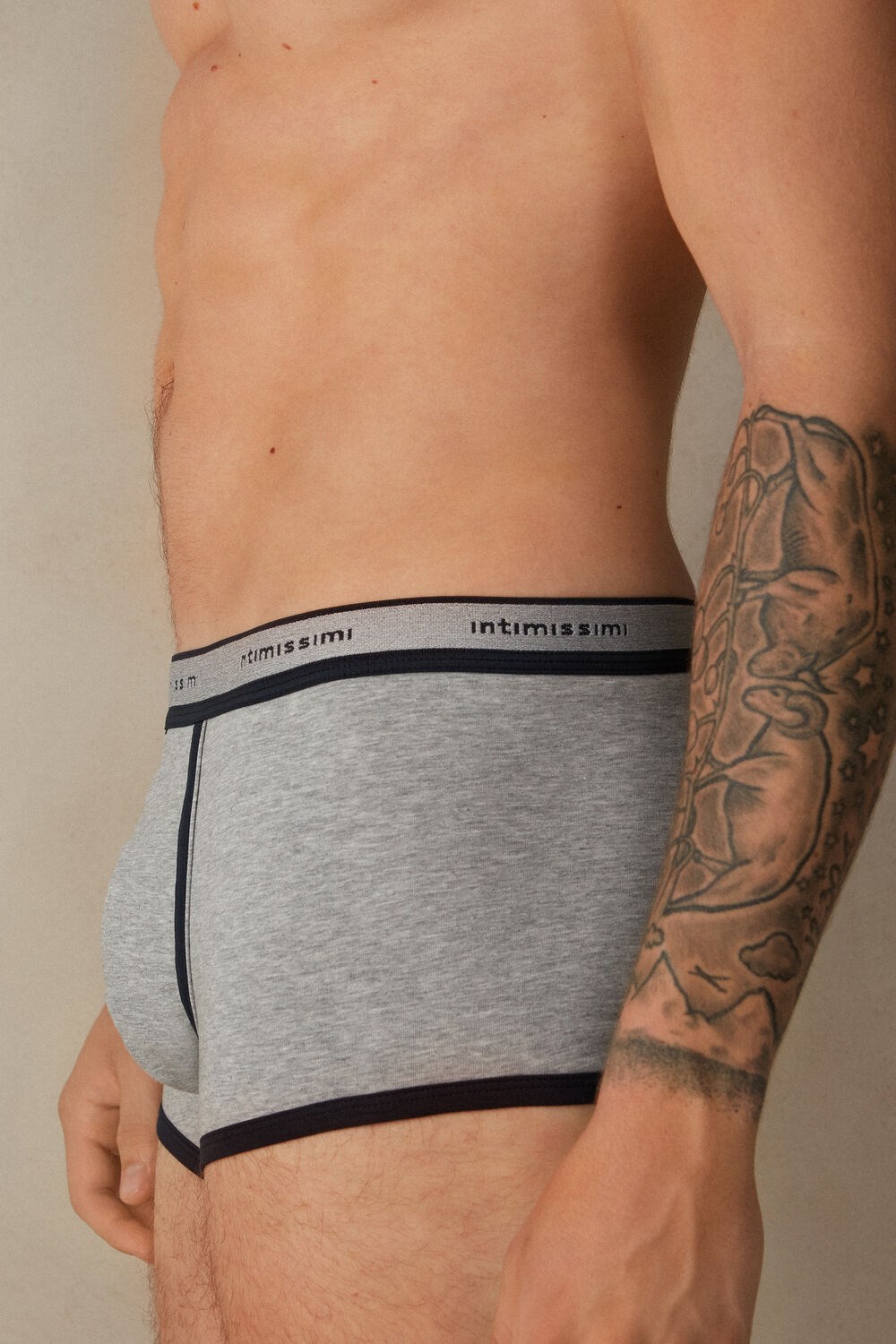 Intimissimi Stretch Supima® Cotton Boxer Shorts with Logo Detail Blue - 387i - Light Grey Blend / Midnight Blue | 6930EUTZF