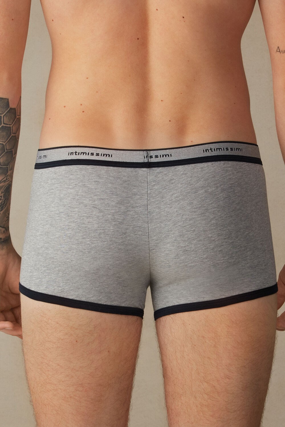 Intimissimi Stretch Supima® Cotton Boxer Shorts with Logo Detail Blue - 387i - Light Grey Blend / Midnight Blue | 6930EUTZF