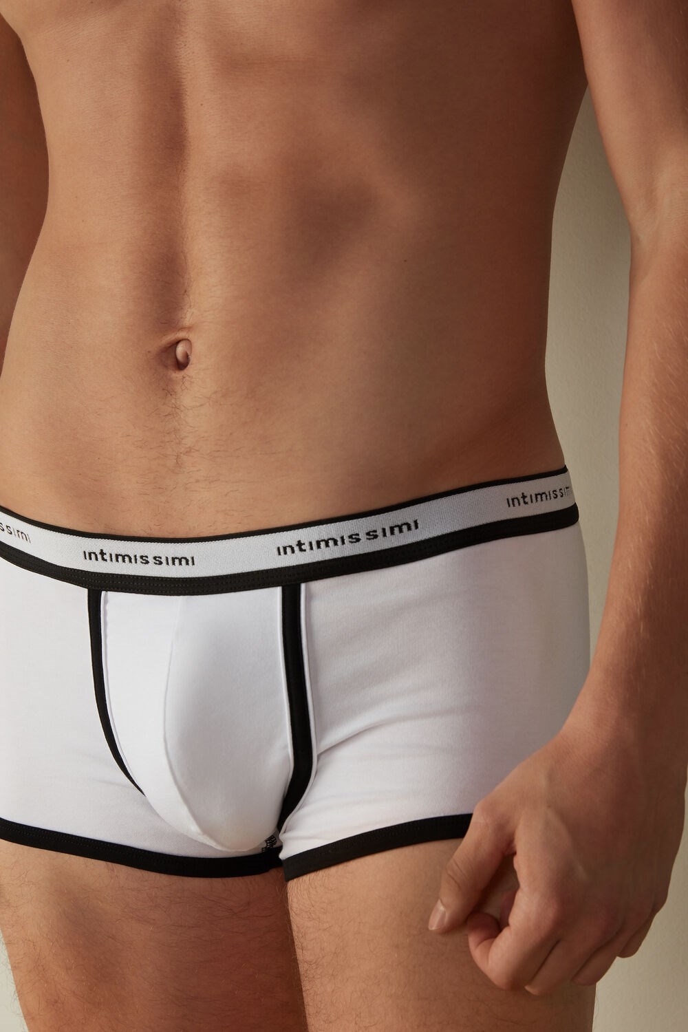 Intimissimi Stretch Supima® Cotton Boxer Shorts with Logo Detail Multicolor - 143i - White / Black | 8329WIPNJ