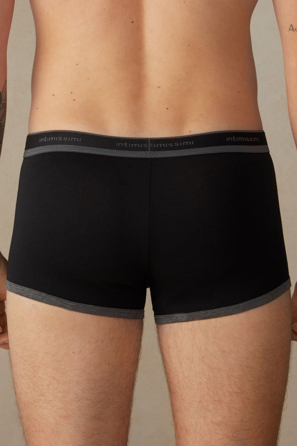 Intimissimi Stretch Supima® Cotton Boxer Shorts with Logo Detail Black - 385i - Black / Graphite Blend | 8750MRTFK