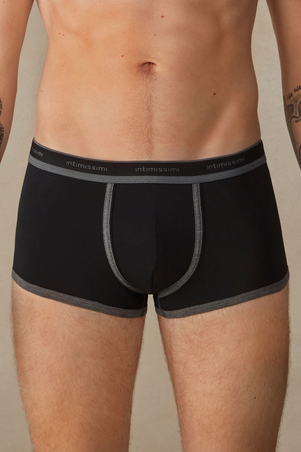 Intimissimi Stretch Supima® Cotton Boxer Shorts with Logo Detail Black - 385i - Black / Graphite Blend | 8750MRTFK