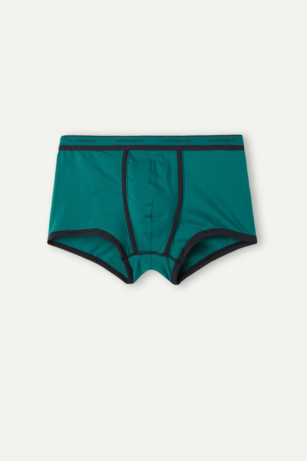 Intimissimi Stretch Supima® Cotton Boxer Shorts with Logo Detail Green - 203j - Teal Green / Midnight Blue | 9052VSMZI