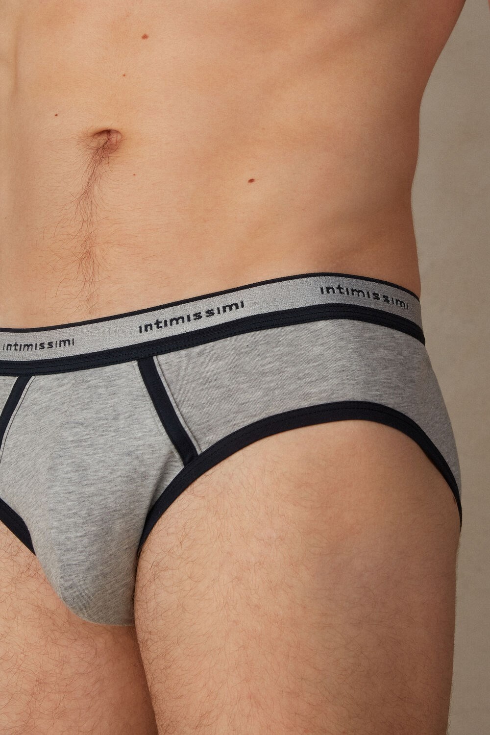 Intimissimi Stretch Supima® Cotton Brief with Logo Detail Blue - 387i - Light Grey Blend / Midnight Blue | 0219KHOCY