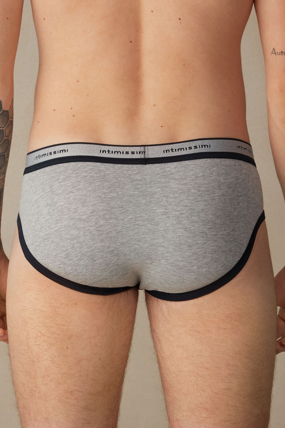 Intimissimi Stretch Supima® Cotton Brief with Logo Detail Blue - 387i - Light Grey Blend / Midnight Blue | 0219KHOCY