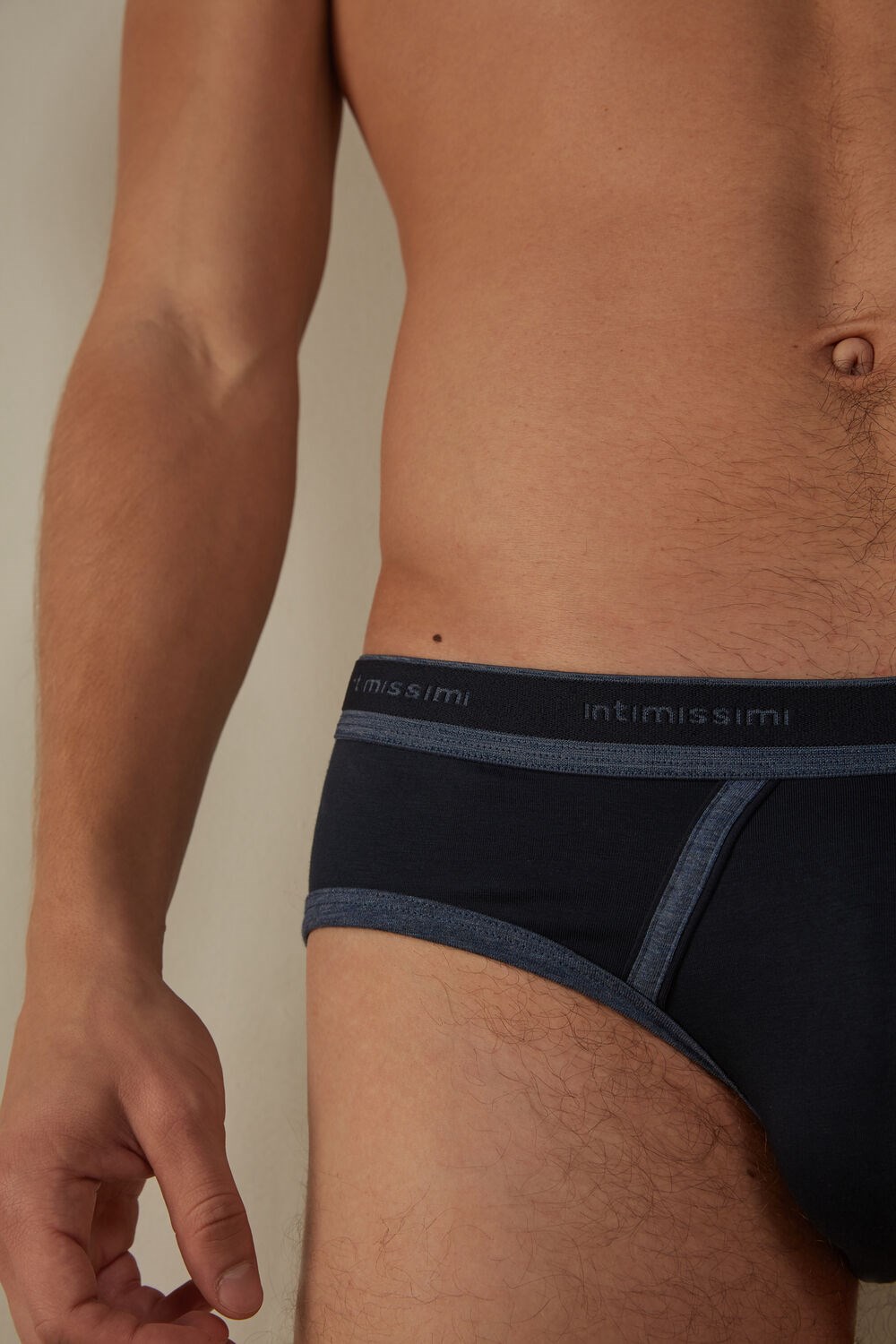 Intimissimi Stretch Supima® Cotton Brief with Logo Detail Blue - 844i - Midnight Blue / Heathered Denim Blue | 1450KVDLB