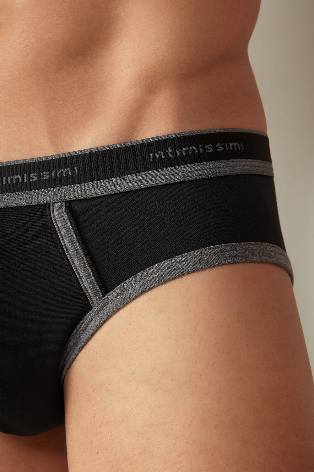 Intimissimi Stretch Supima® Cotton Brief with Logo Detail Black | 3650COYHD