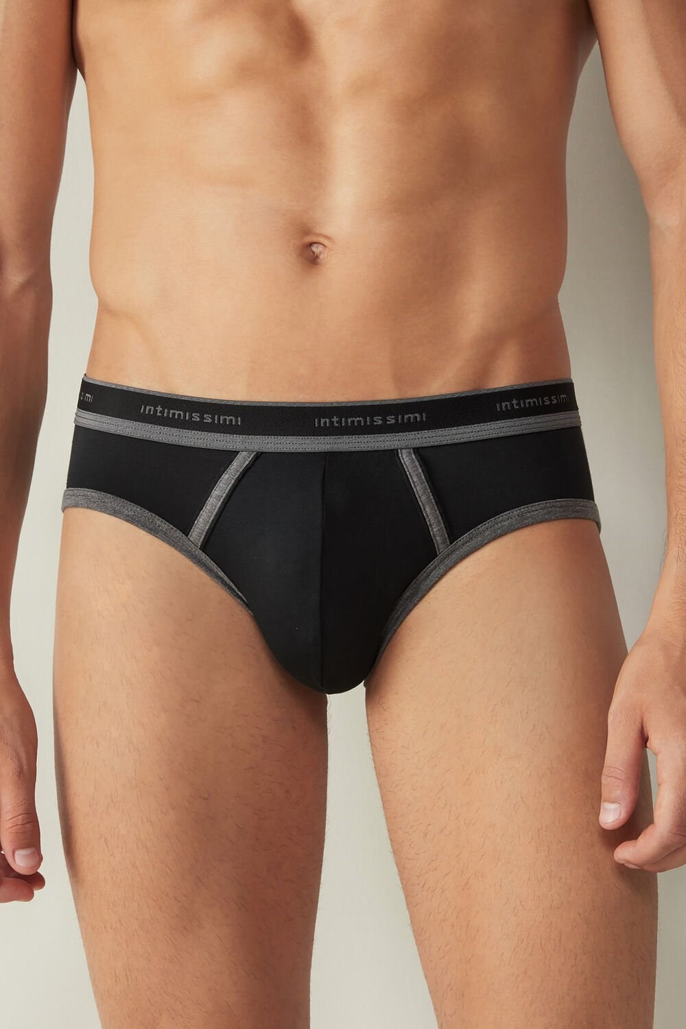 Intimissimi Stretch Supima® Cotton Brief with Logo Detail Black | 3650COYHD