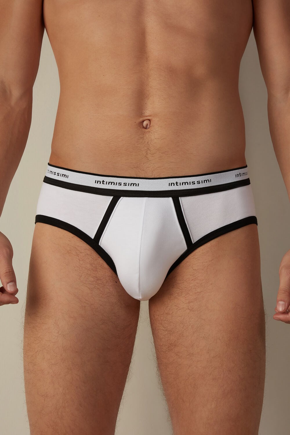 Intimissimi Stretch Supima® Cotton Brief with Logo Detail Multicolor - 143i - White / Black | 4581TOSIB