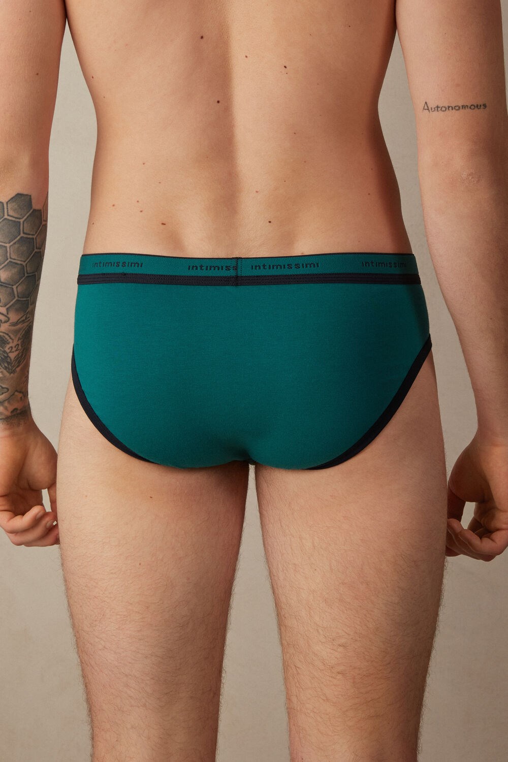 Intimissimi Stretch Supima® Cotton Brief with Logo Detail Green - 203j - Teal Green / Midnight Blue | 5092HJRCK