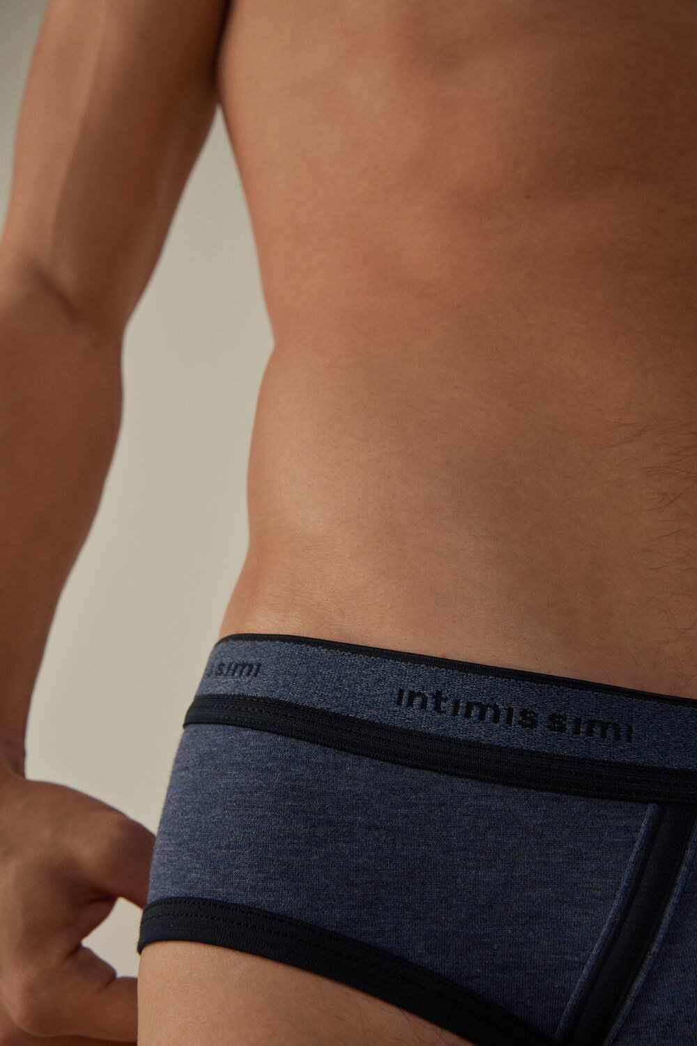 Intimissimi Stretch Supima® Cotton Brief with Logo Detail Blue - 845i - Heathered Denim Blue / Midnight Blue | 5142APQXY