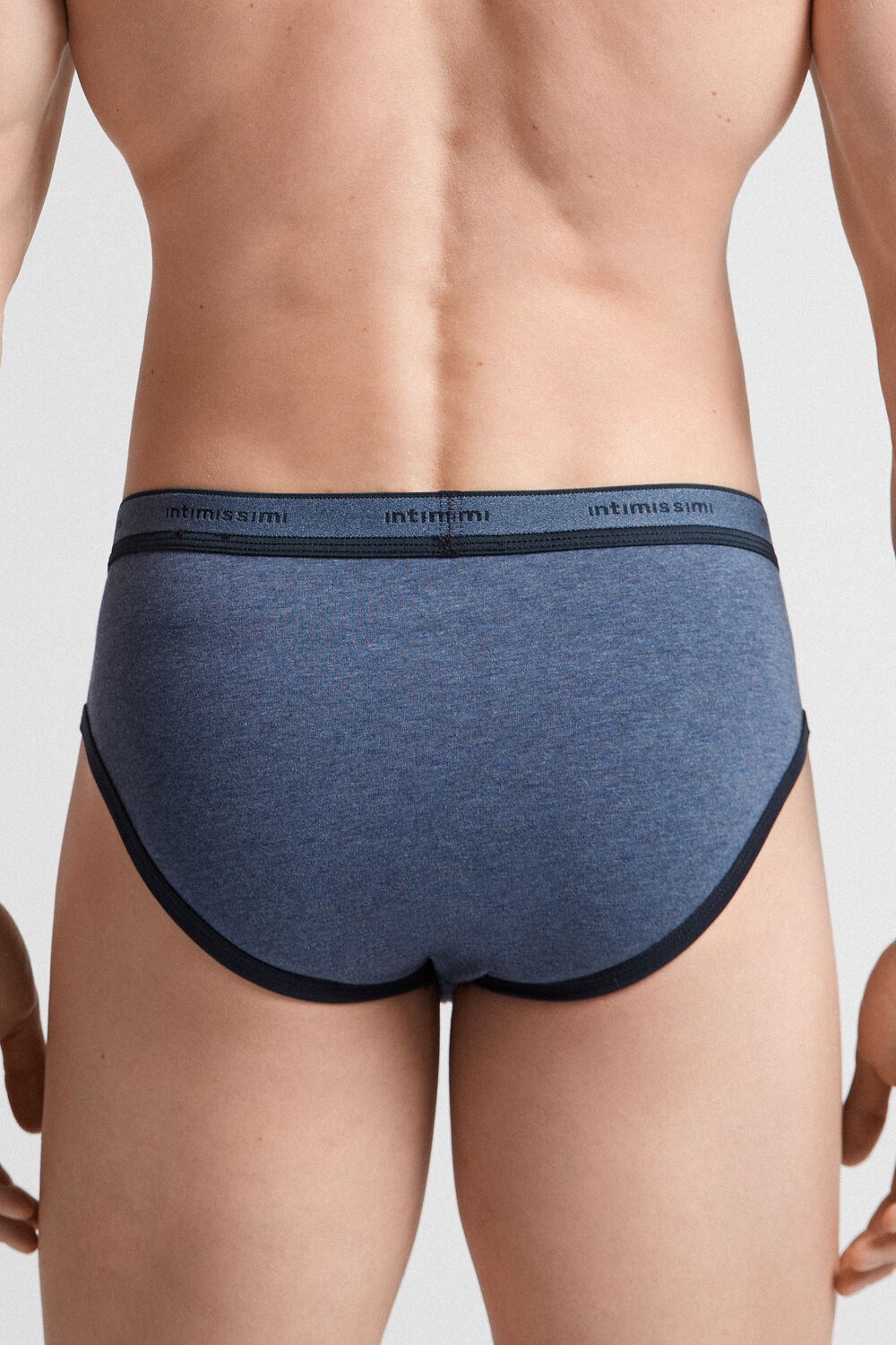 Intimissimi Stretch Supima® Cotton Brief with Logo Detail Blue - 845i - Heathered Denim Blue / Midnight Blue | 5142APQXY