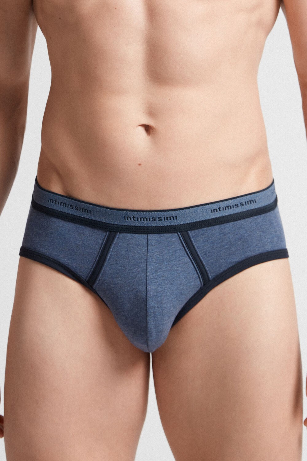 Intimissimi Stretch Supima® Cotton Brief with Logo Detail Blue - 845i - Heathered Denim Blue / Midnight Blue | 5142APQXY