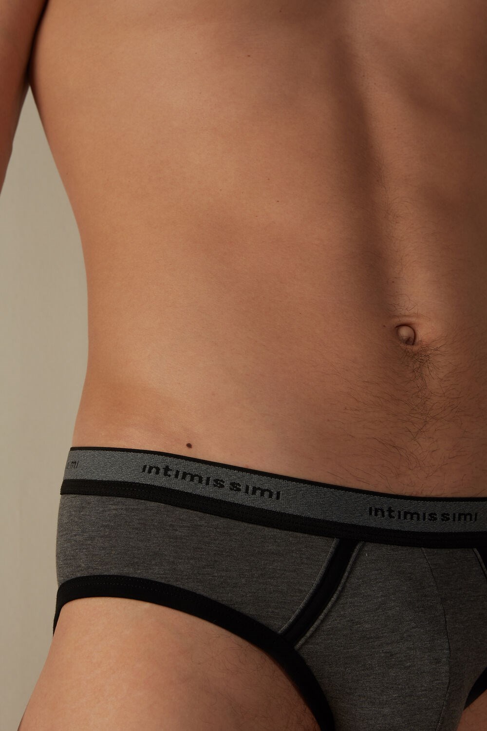 Intimissimi Stretch Supima® Cotton Brief with Logo Detail Black - 543i - Graphite Grey Blend / Black | 9348QAWEJ