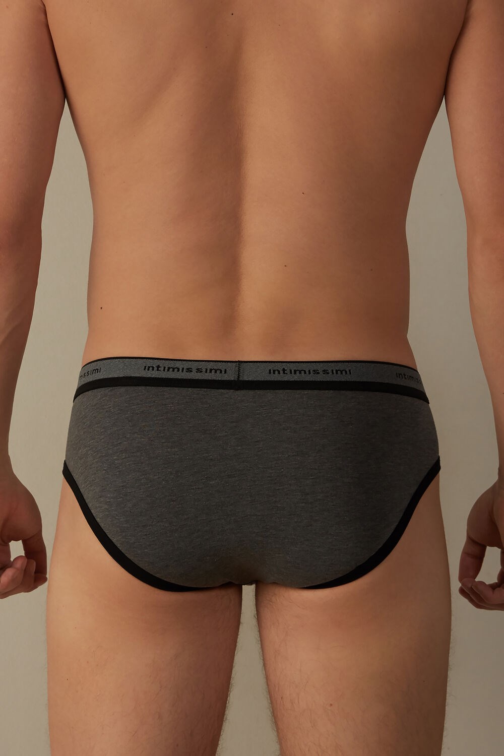 Intimissimi Stretch Supima® Cotton Brief with Logo Detail Black - 543i - Graphite Grey Blend / Black | 9348QAWEJ