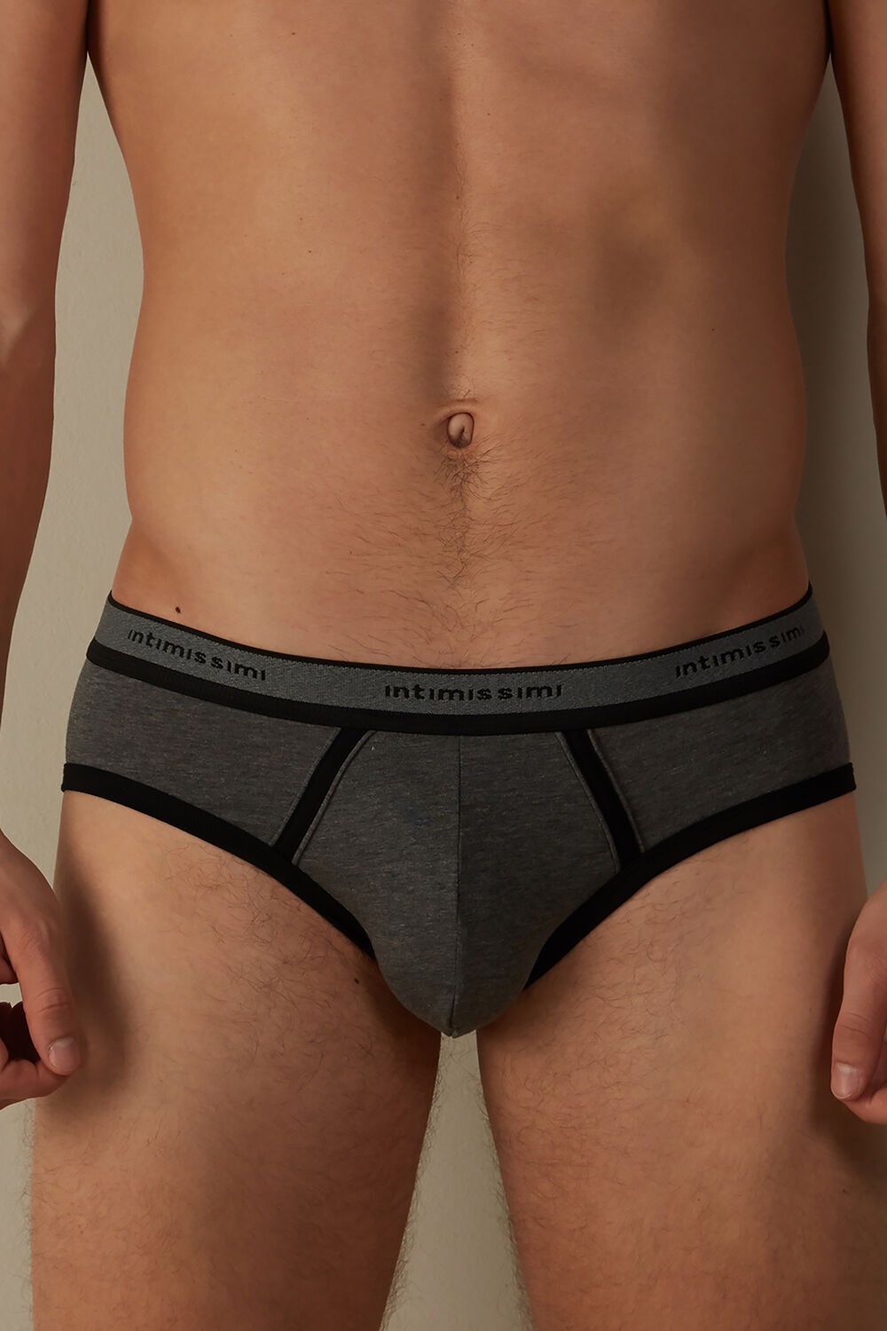 Intimissimi Stretch Supima® Cotton Brief with Logo Detail Black - 543i - Graphite Grey Blend / Black | 9348QAWEJ