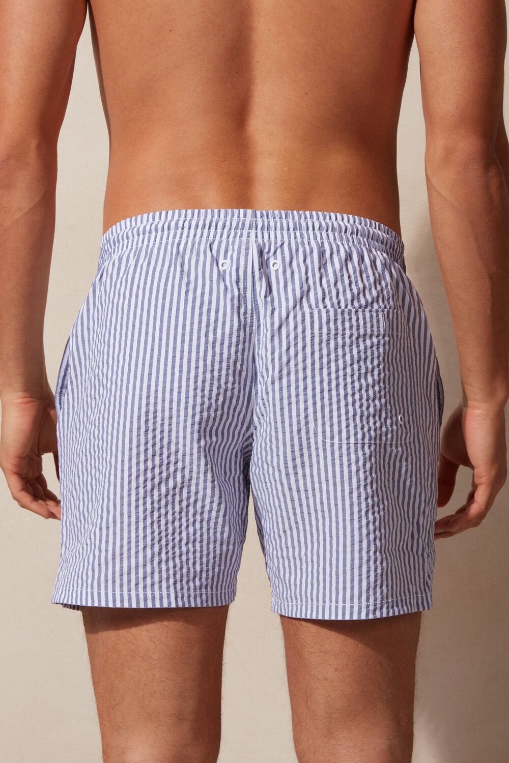 Intimissimi Stripe Print Seersucker Swim Trunks Blue - 327j - White / Navy Blue | 5971HLFTC