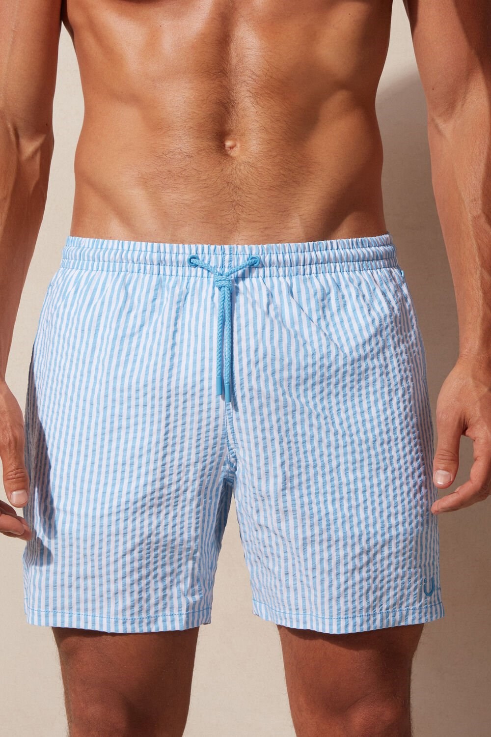 Intimissimi Stripe Print Seersucker Swim Trunks Blue - 279j - White / Light Blue | 9345VHYIA