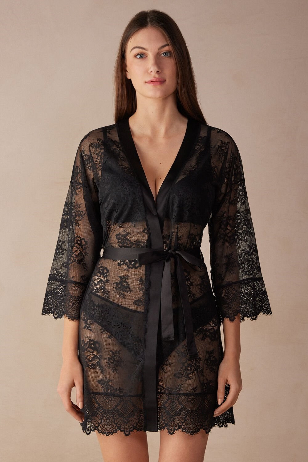 Intimissimi Stunning Beauty Lace Robe Black - 019 - Black | 1372FIOBE