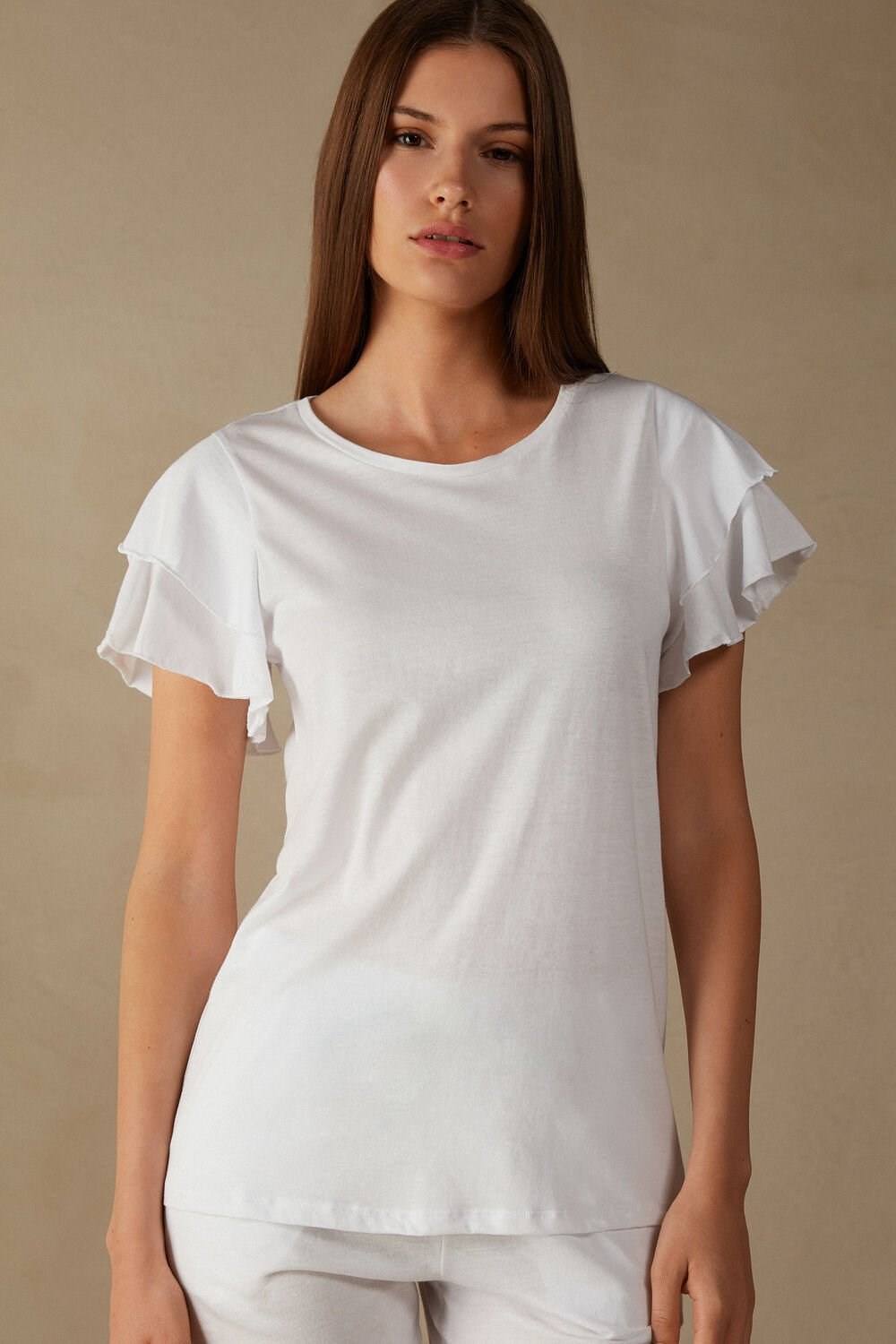 Intimissimi Summer Garden Short Sleeve Top in Supima® Ultrafresh Cotton White - 001 - White | 4182DAERI