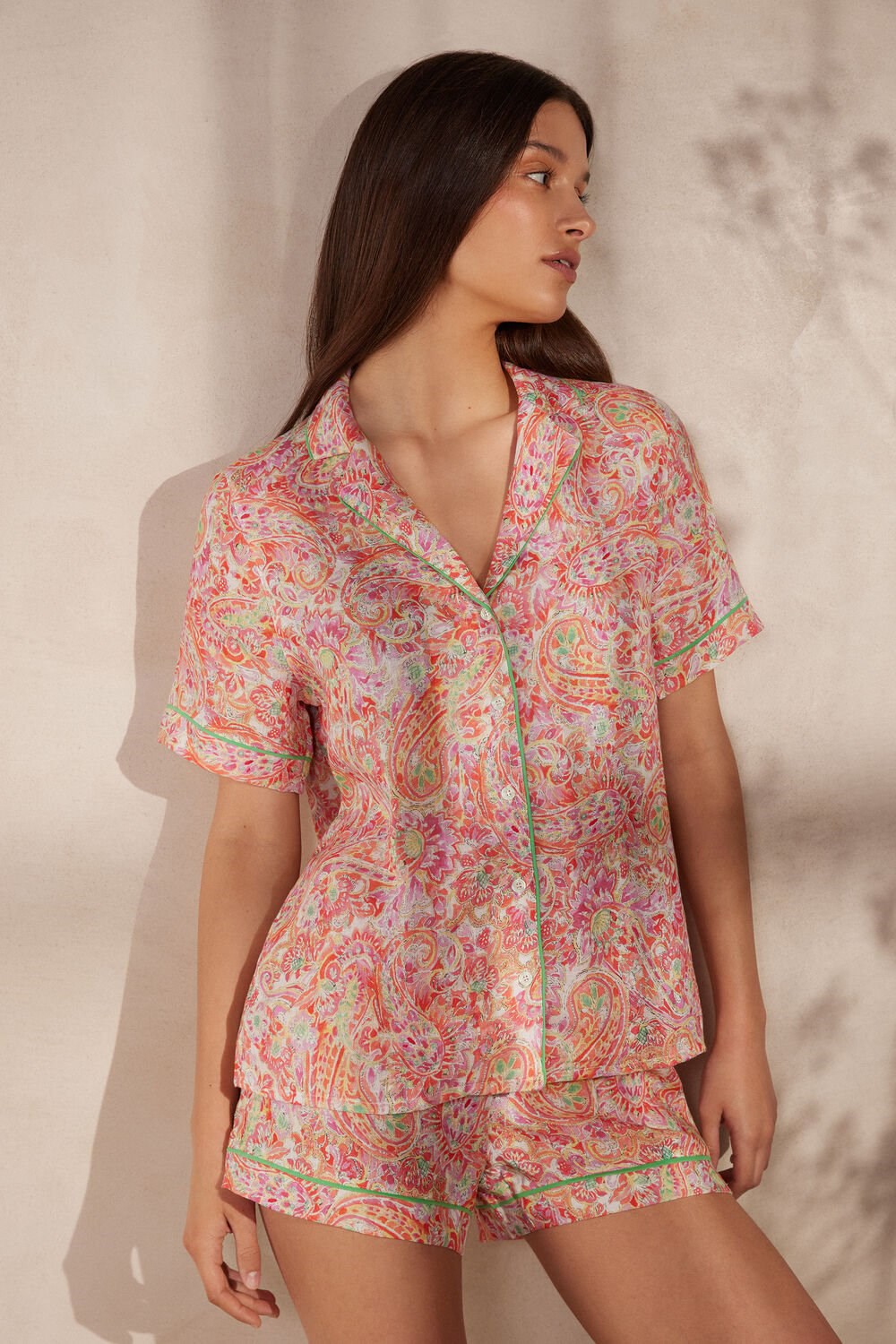 Intimissimi Summer Journey Short Sleeve Linen Shirt Multicolor - 240j - Summer Cashmere Print | 3457DLKYZ